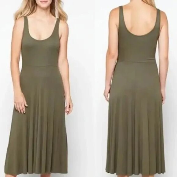Marine Layer Lexi Rib Fit & Flare Midi Dress Size S Sleeveless Tank Stitch Olive - Picture 1 of 7